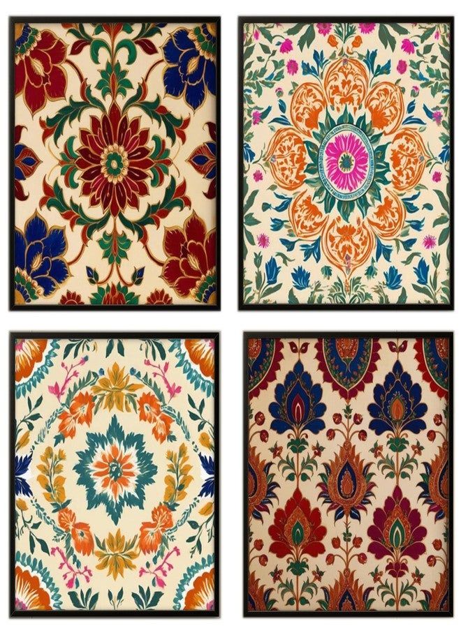 Nozvera 4 PCS MDF Wall Art Set for Living Room Bedroom - Traditional Floral Mandala Design - 16x16 Inch Each - UV Laminated Sparkle Finish, Ready to Hang, Home Wall Decor - Image 1